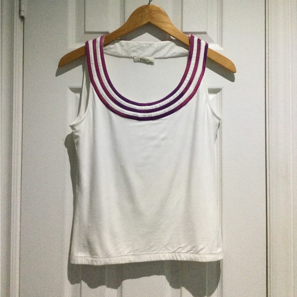 Precis White Viscose Tank Top with Purple and Pink Stripes